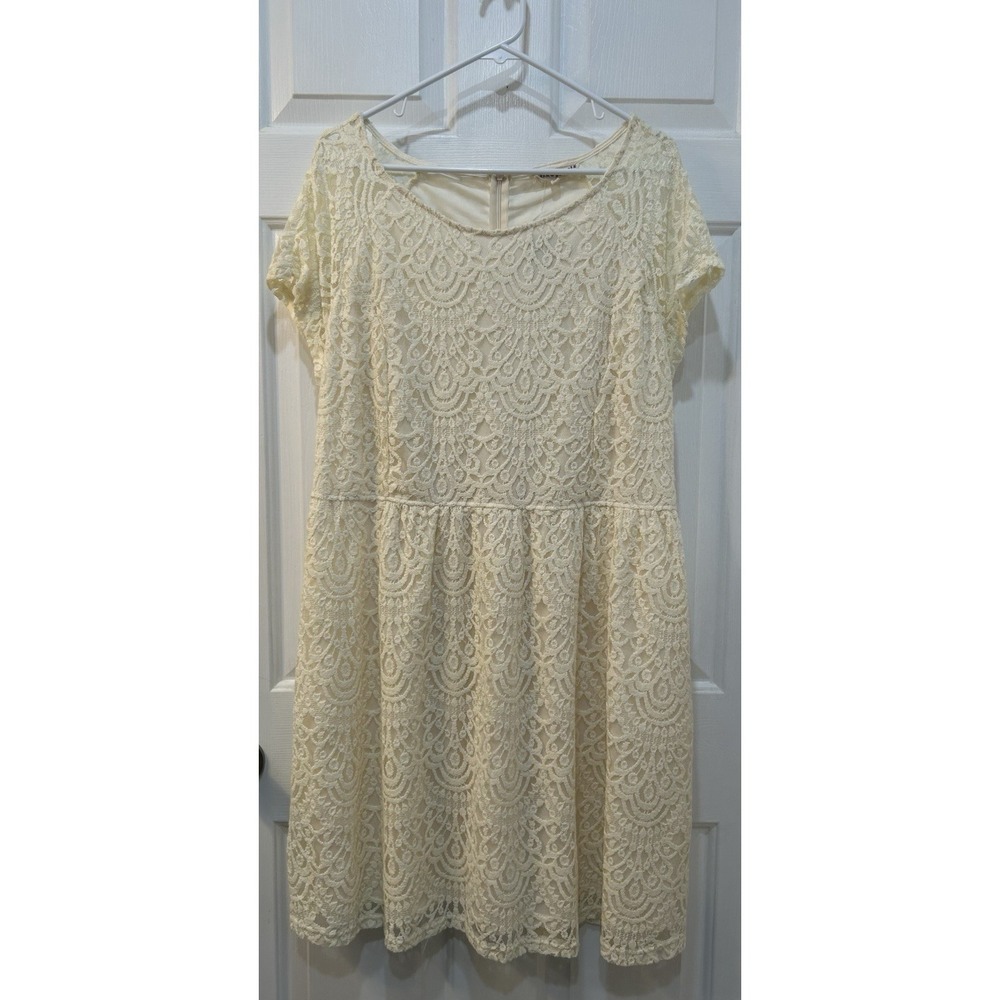 NWT Altar'd State Pale Butter Lace Dress Sz 3XL Knee Length Cottage Couquette